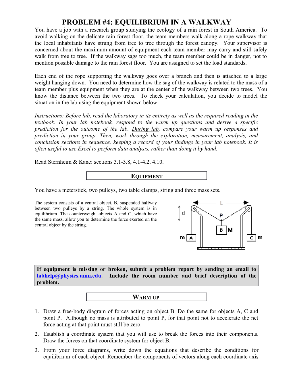 EQUILIBRIUM in a WALKWAY 1201Lab3prob4