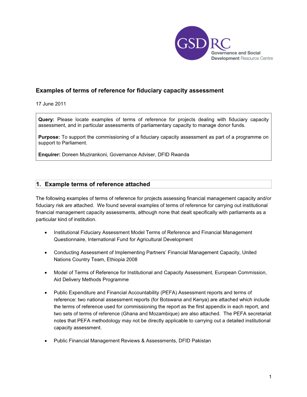 Examples of Terms of Reference for Fiduciary Capacity Assessment