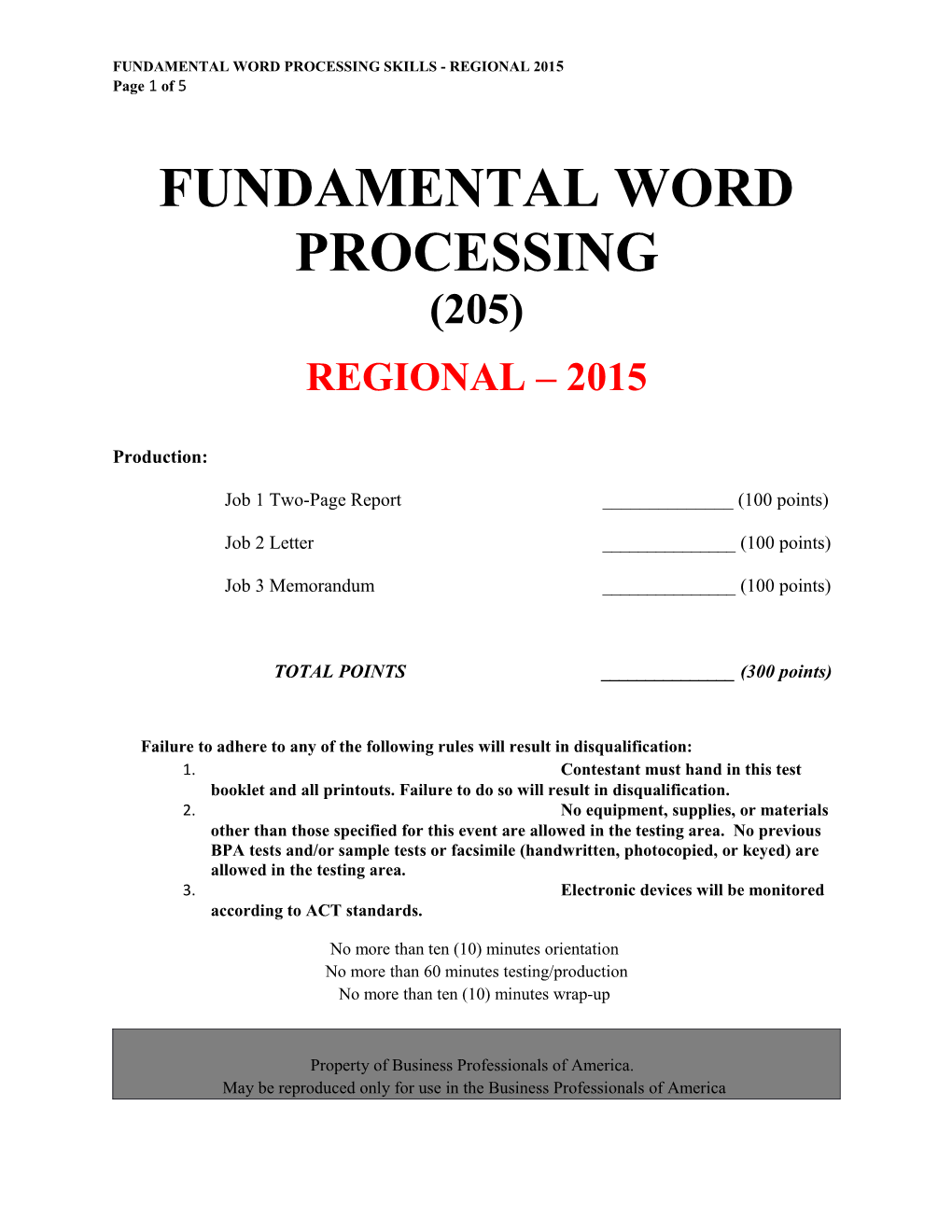 Fundamental Word Processing Skills - Regional 2015