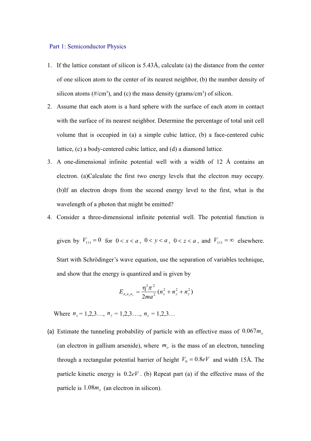 1-7 If the Lattice Constant of Silicon Is 5