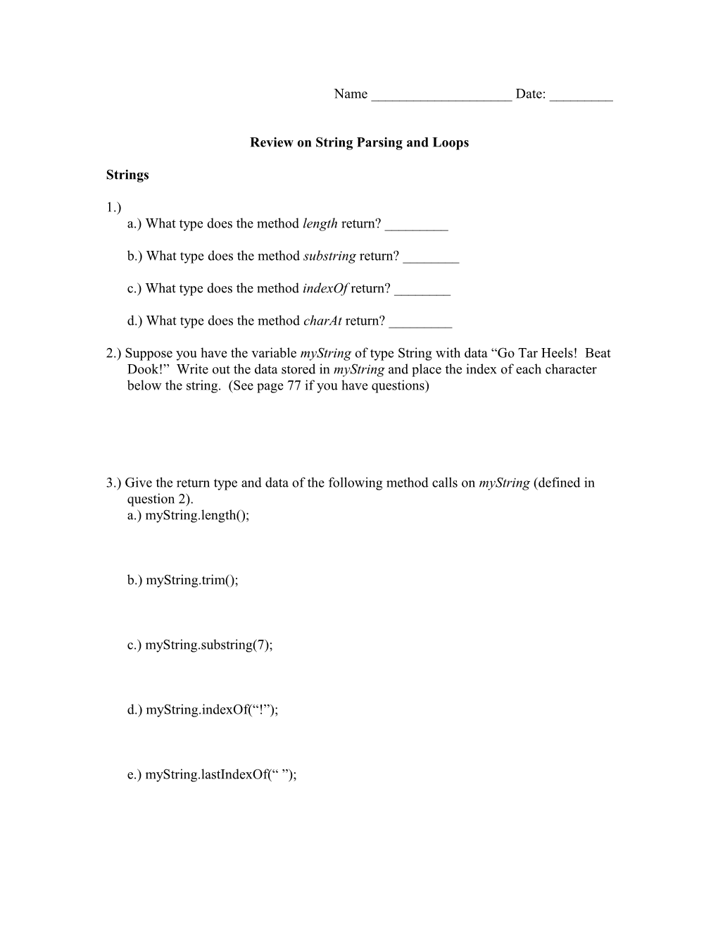 Review on String Parsing and Loops