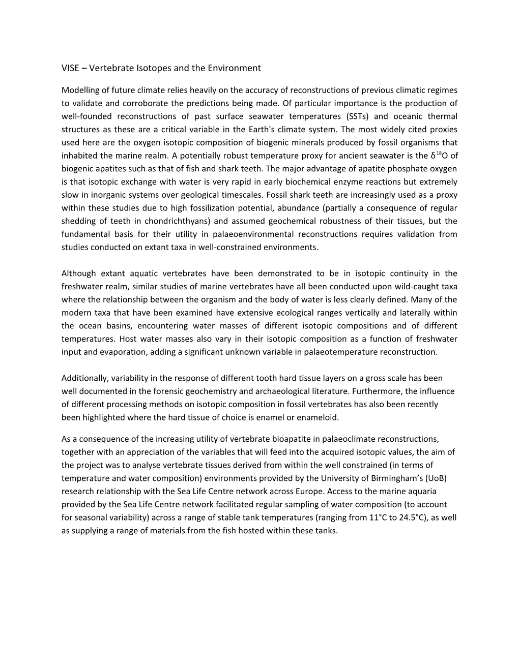 VISE Vertebrate Isotopes and the Environment