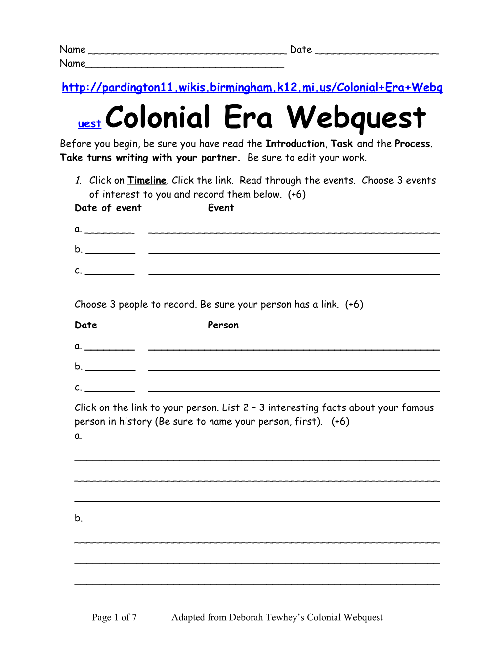 Colonial Era Webquest