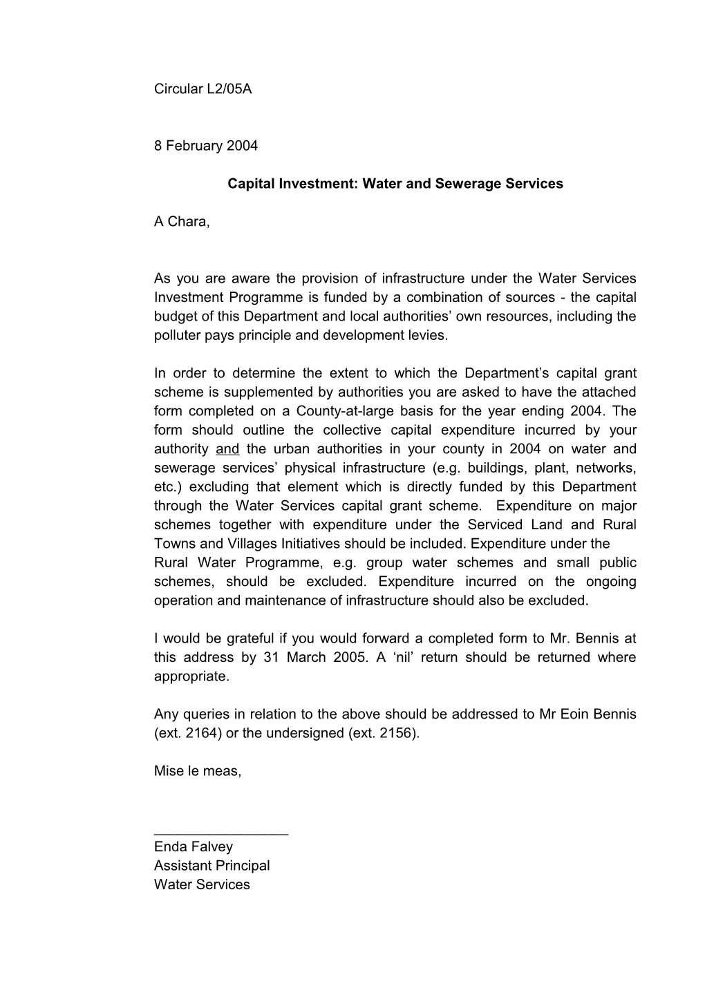 Capital Investment: Water and Sewerage Services