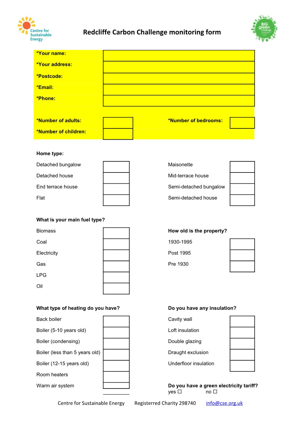 Redcliffe Carbon Challenge Monitoring Form