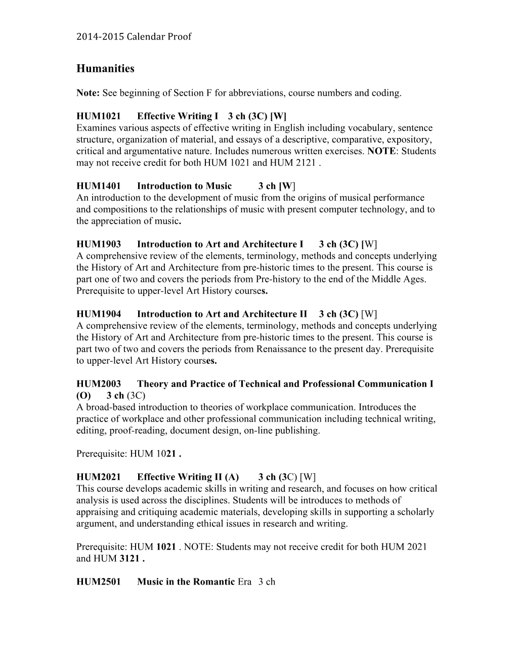 Note: See Beginning of Section F for Abbreviations, Course Numbers and Coding