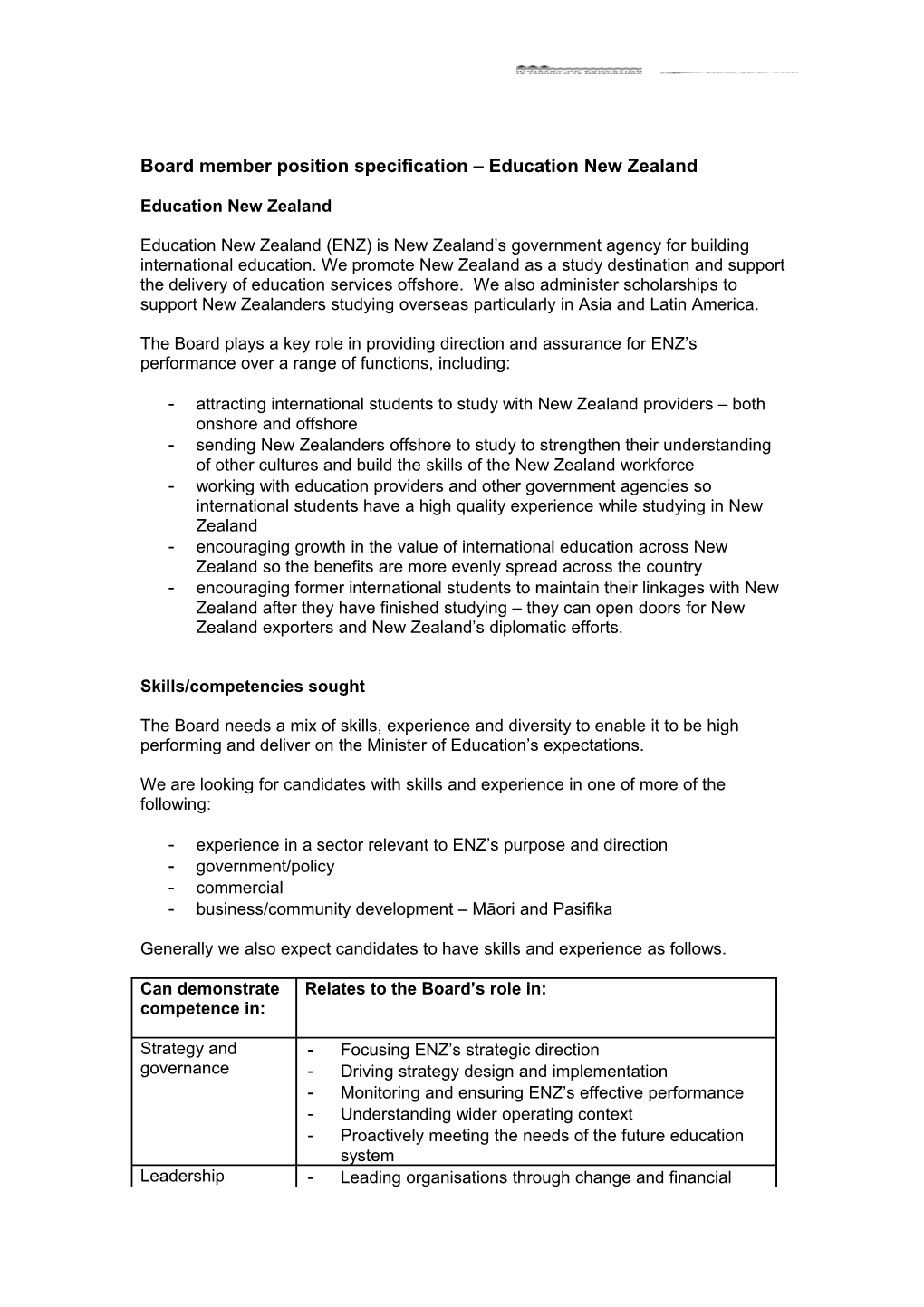 Board Member Position Specification Education New Zealand