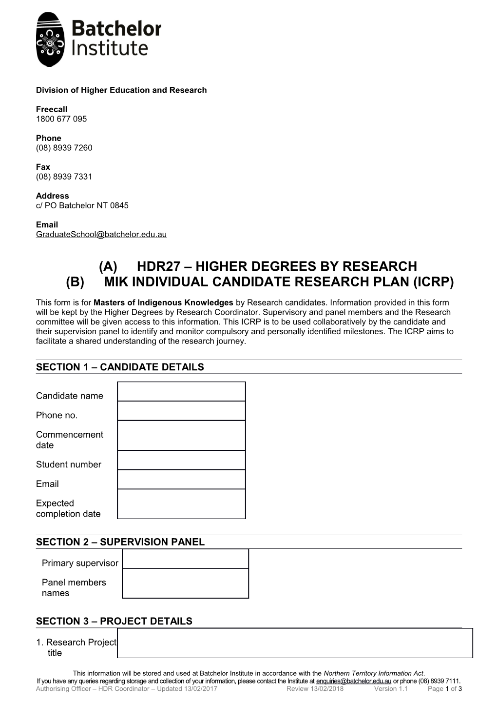 Mik Individual Candidate Research Plan (Icrp)