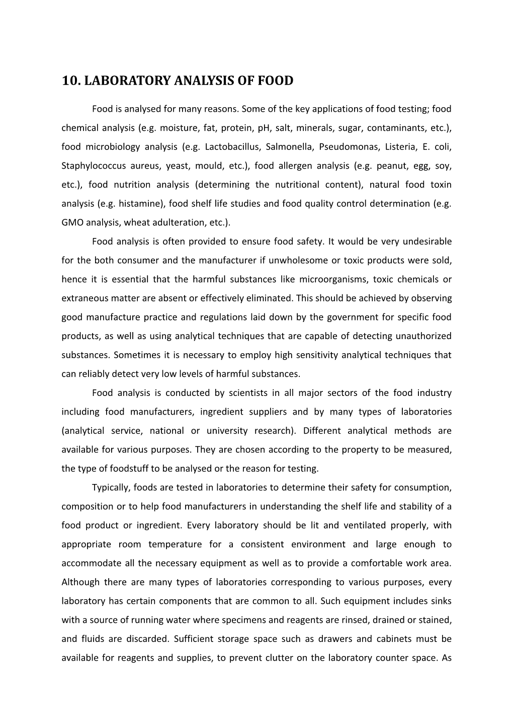 10. Laboratory Analysis of Food