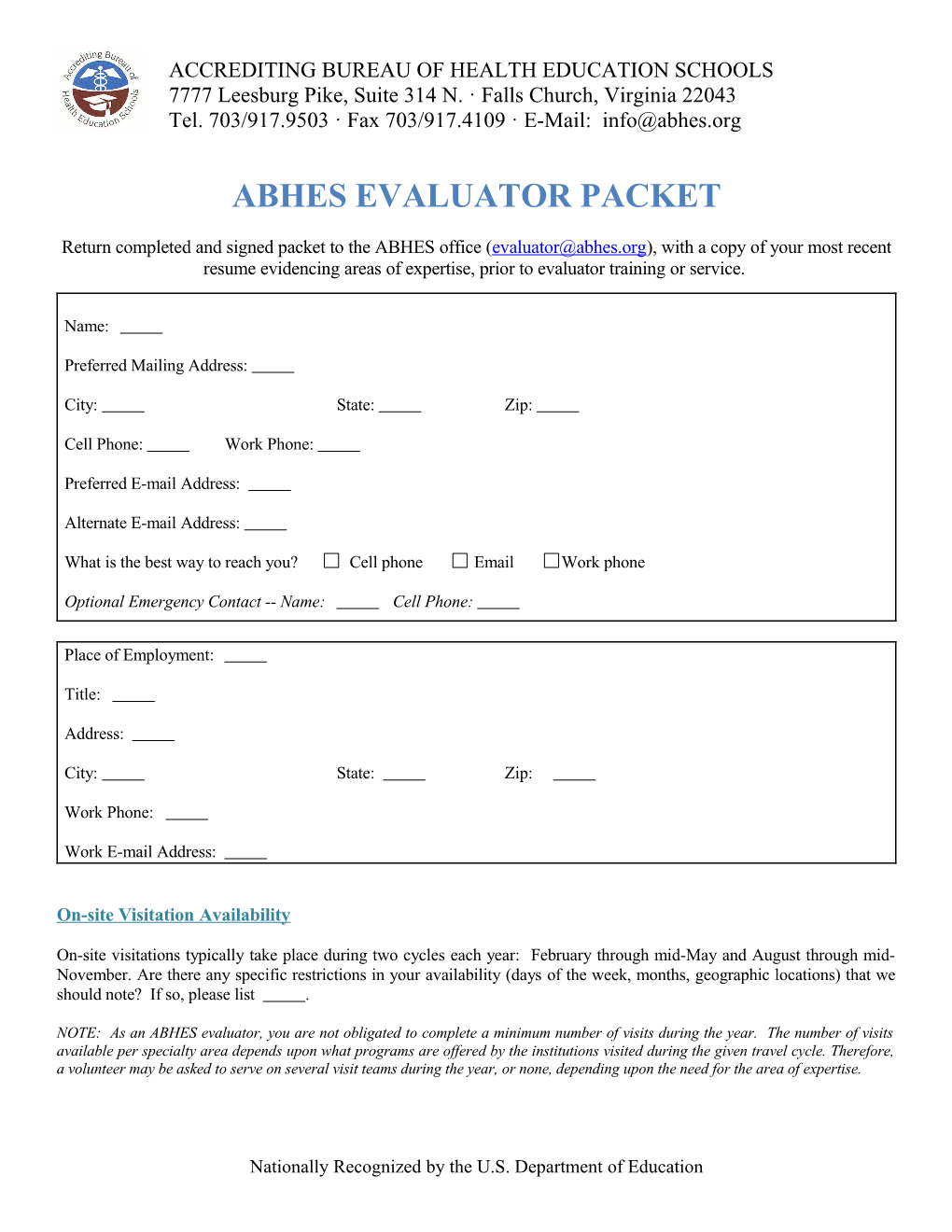 Abhes Evaluator Packet