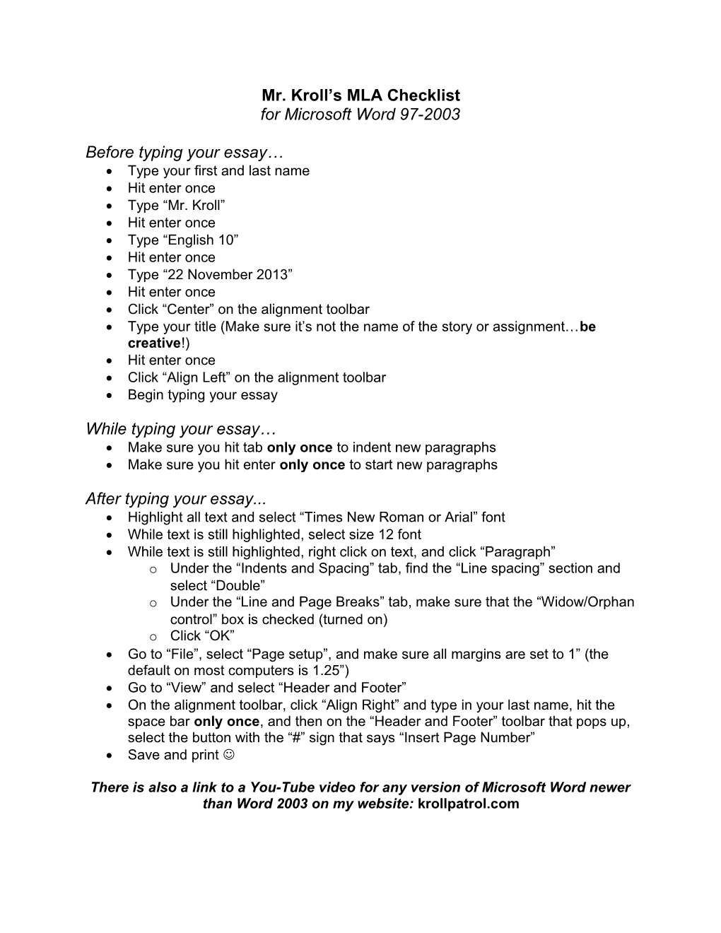 Mr. Kroll S MLA Checklist