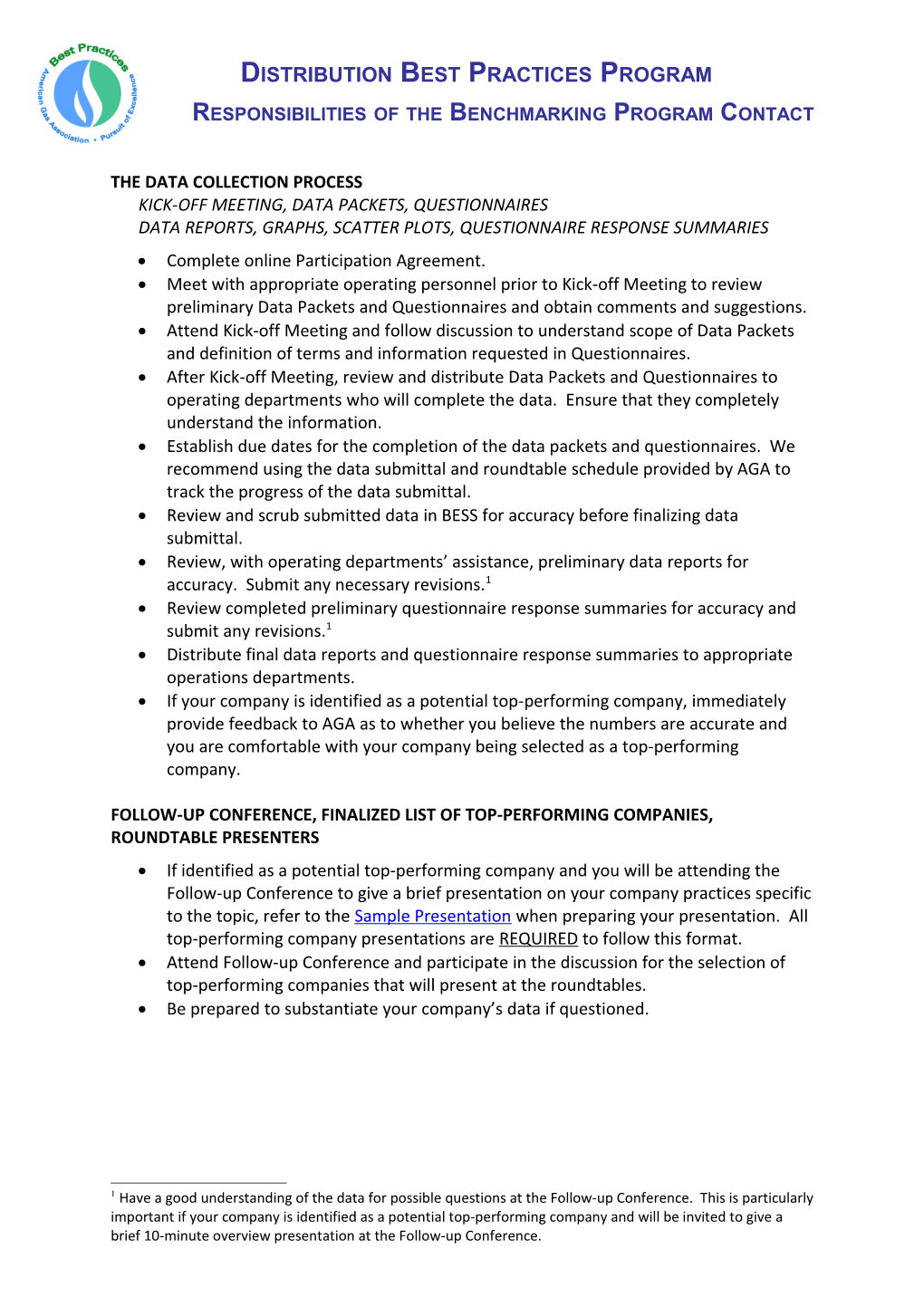 Responsibilities of the Benchmarking Program Contact