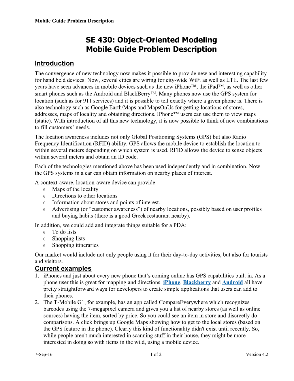 Mobile Guide Project Description