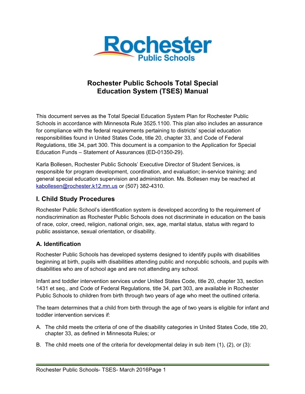 Rochester Public Schools Total Special Education System (TSES) Manual