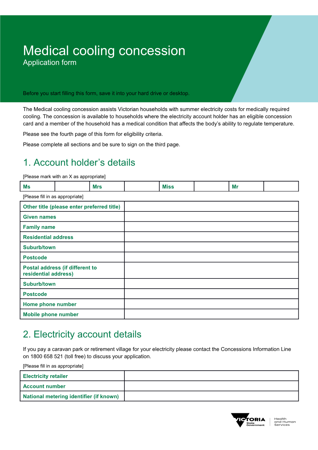 Medical Cooling Concession Application Form