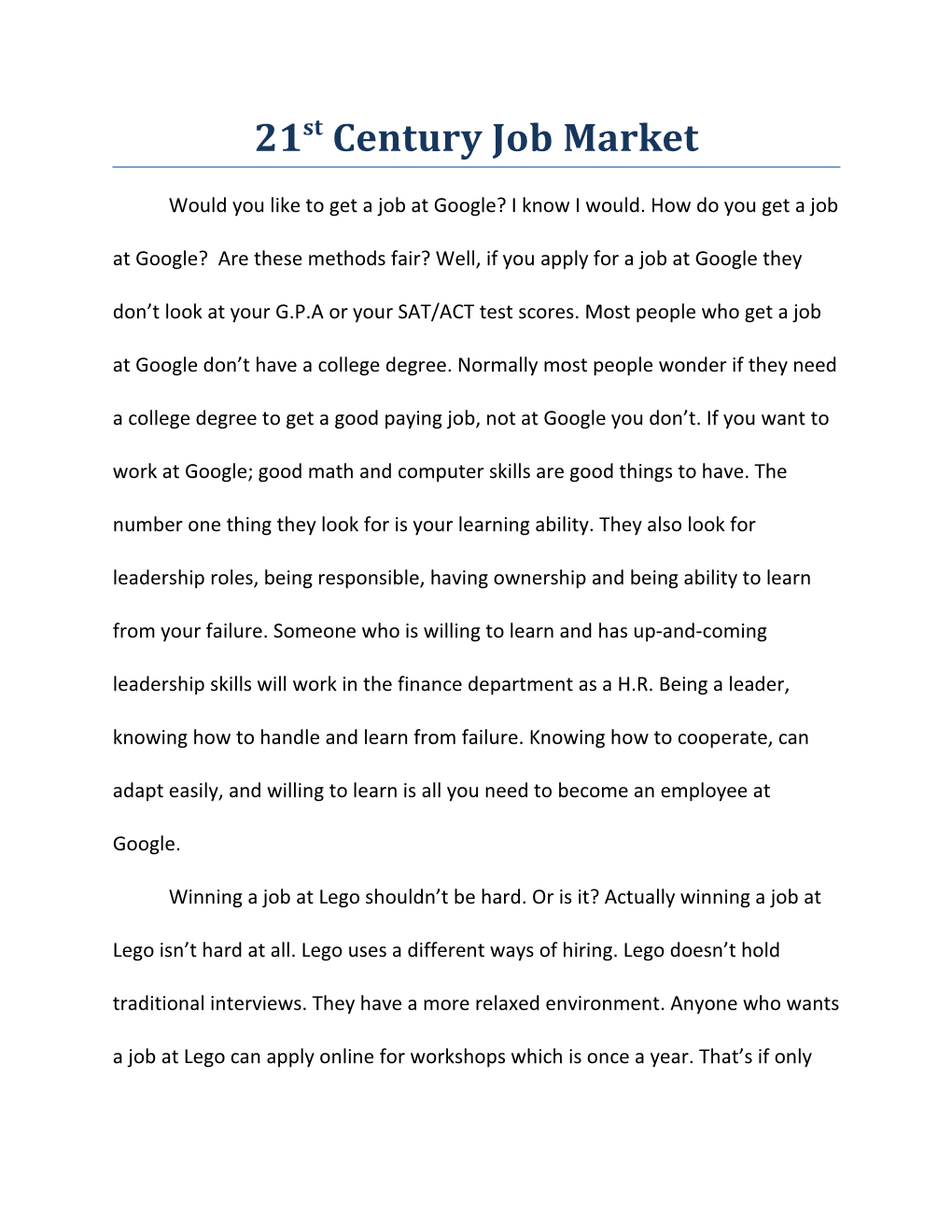 21St Century Job Market