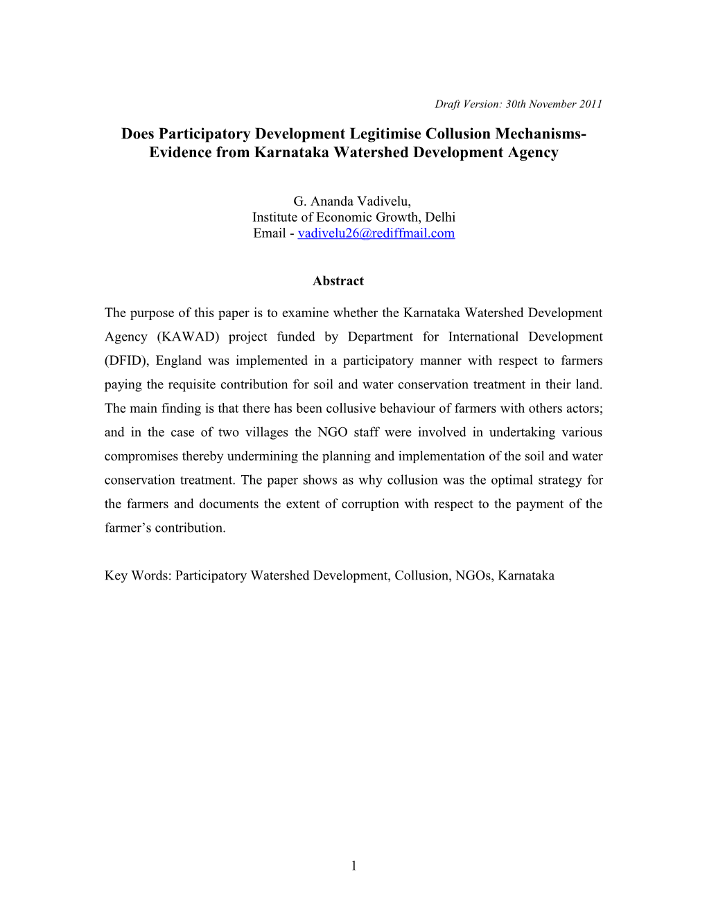 Title - Participatory Development Or Legitimising Collusion Mechanisms in KAWAD