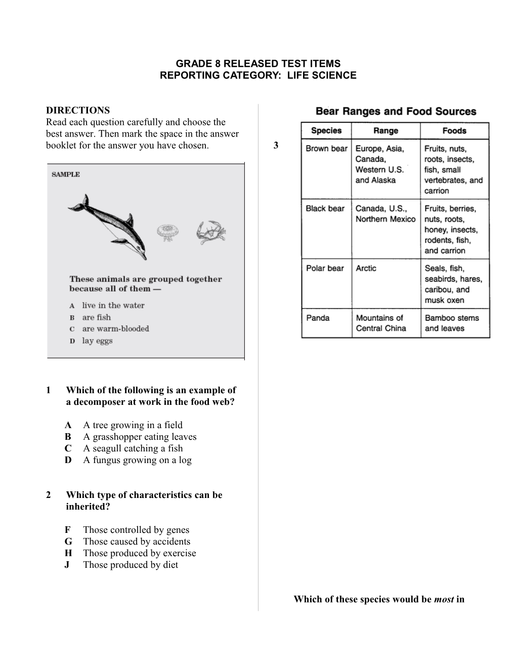 Grade 8 Released Test Items