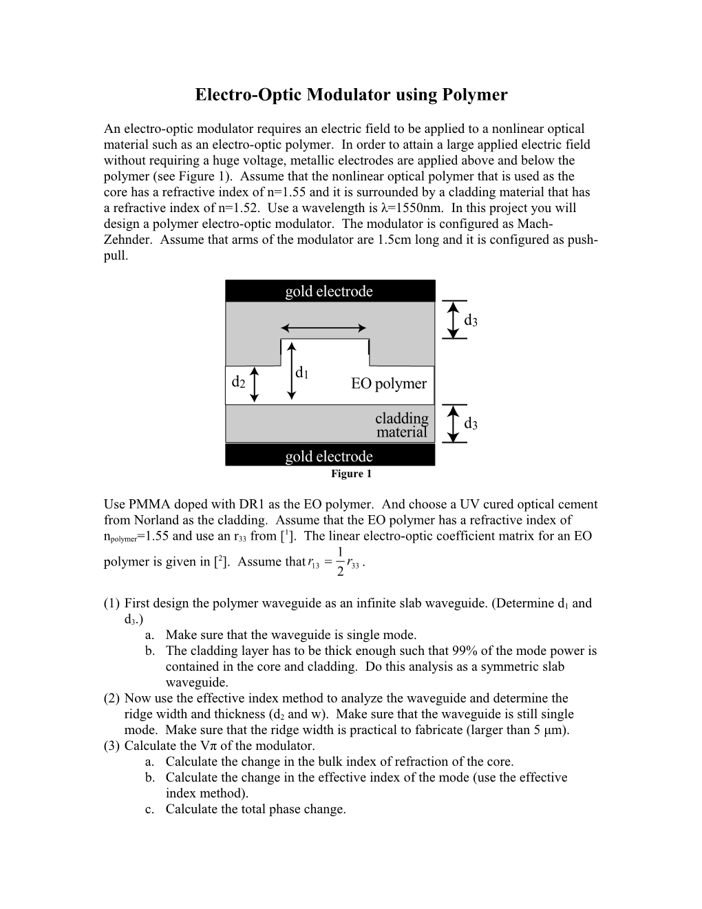 Design an EO Polymer Slab Waveguide