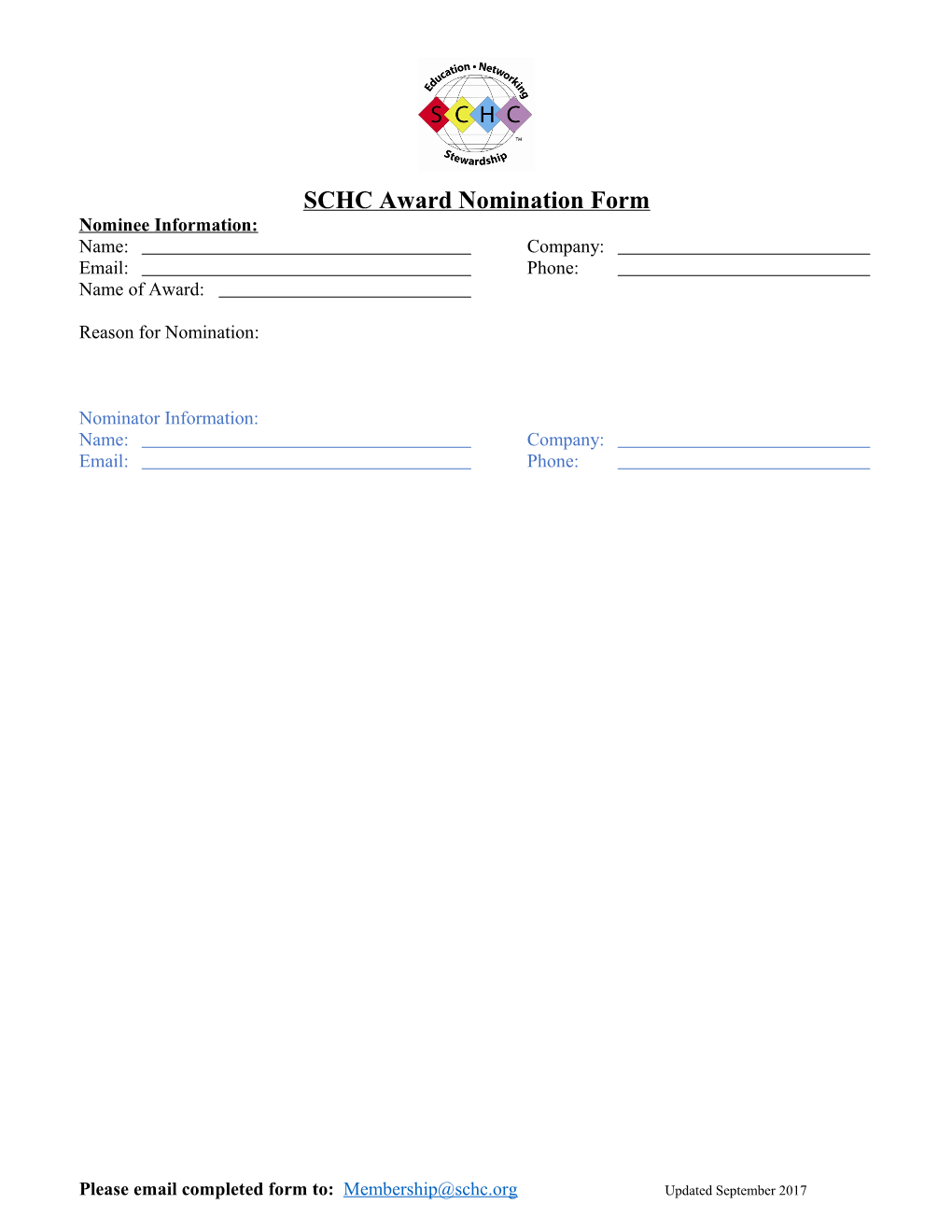 SCHC Award Nomination Form