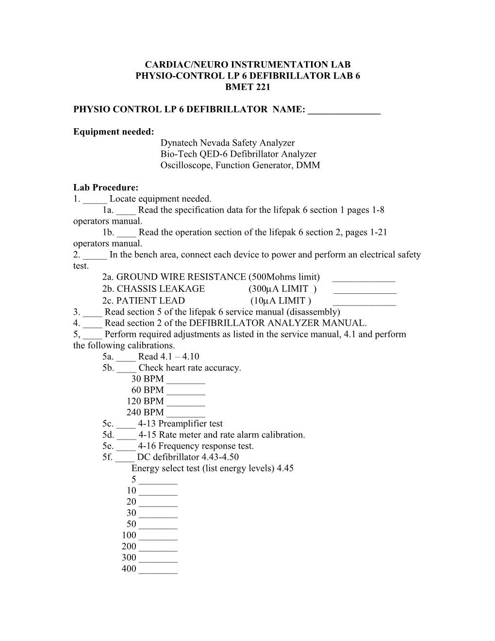 Cardiac/Neuro Instrumentation Lab s1