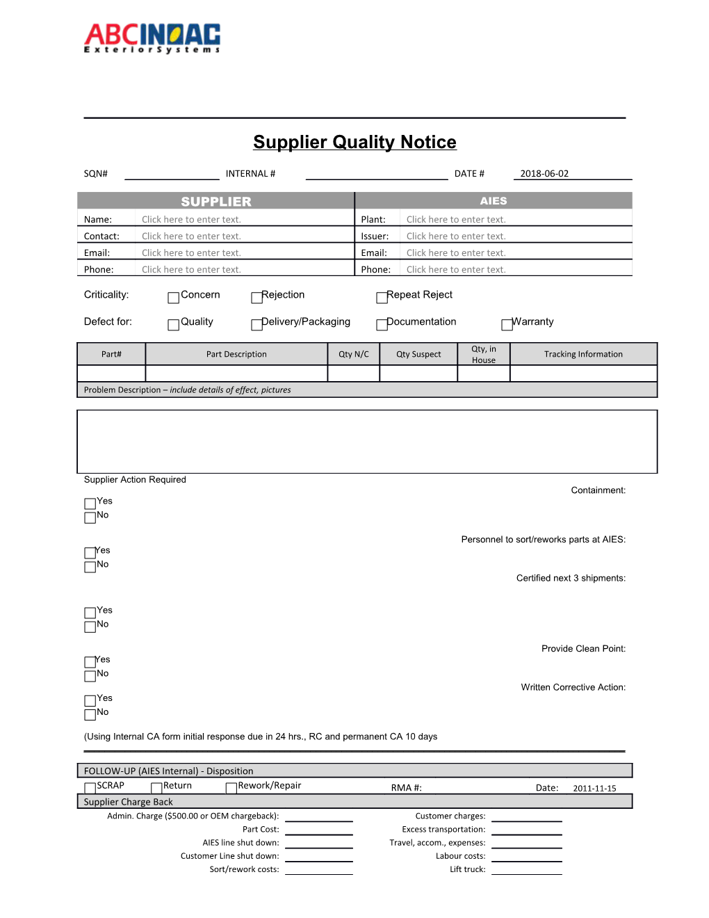 Supplier Quality Notice