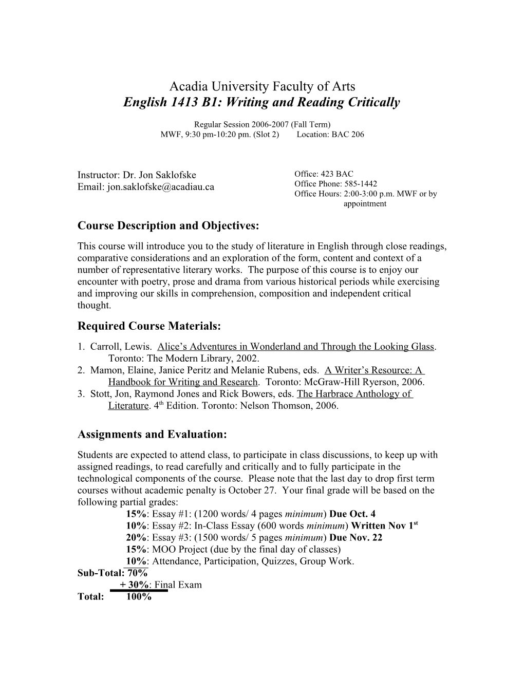 English 1413 B1: Writing and Reading Critically