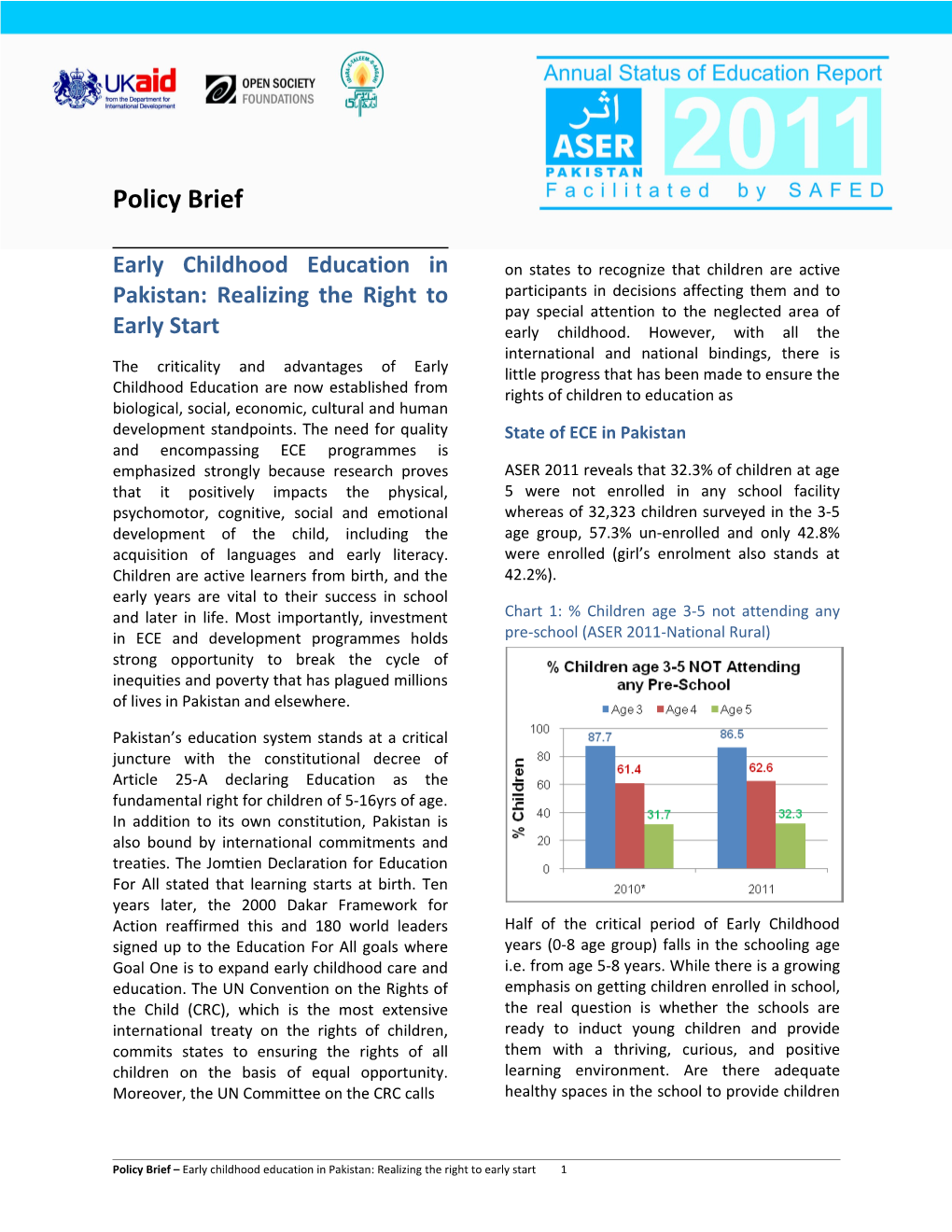 Early Childhood Education in Pakistan: Realizing the Right to Early Start