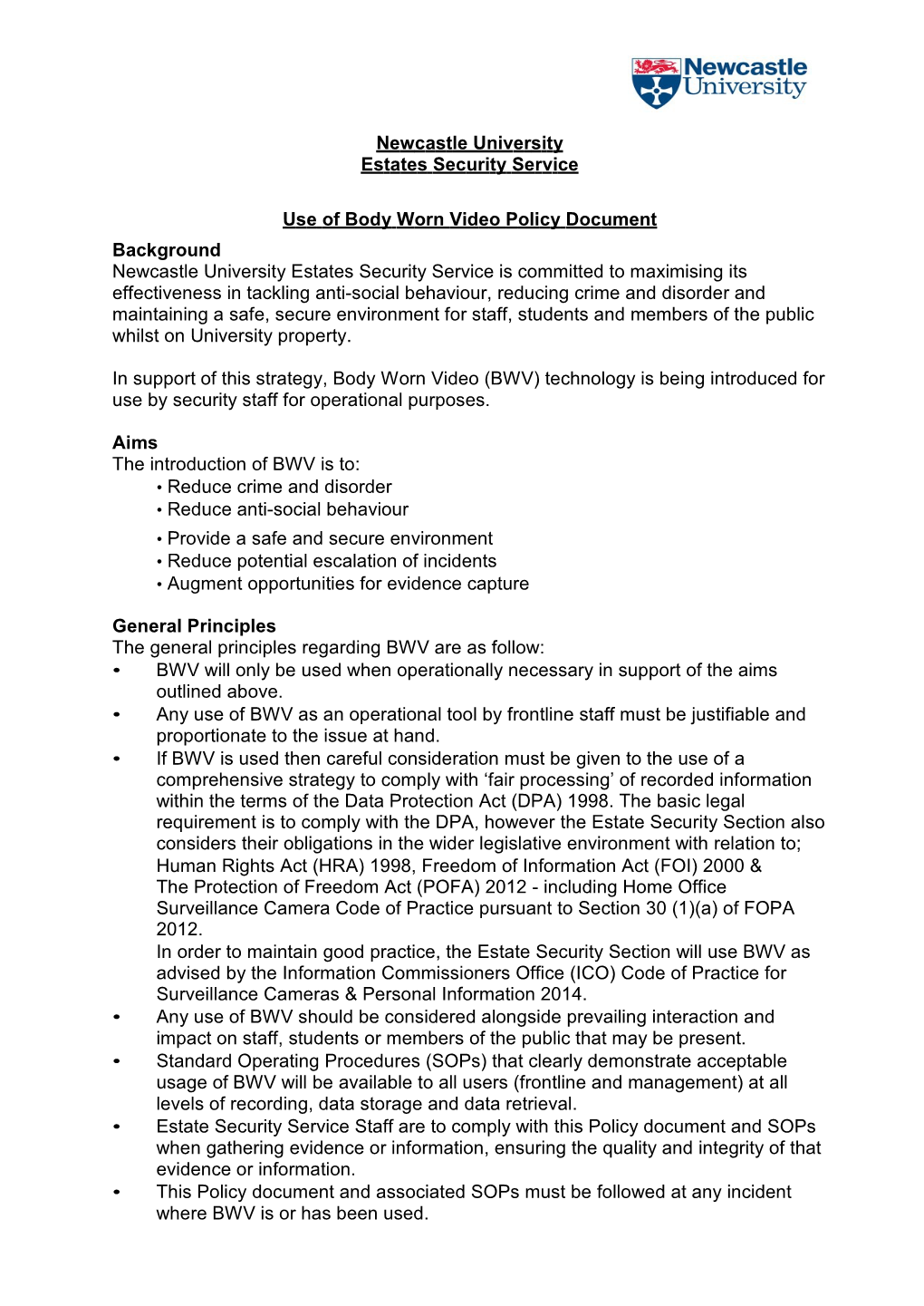 Useof Bodyworn Video Policydocument