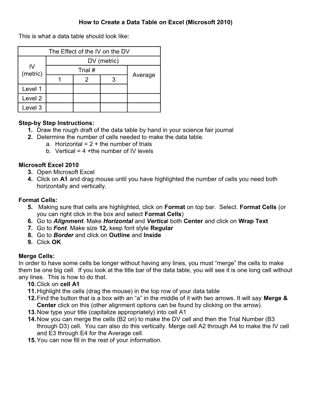 How to Create a Data Table on Excel (Microsoft 2010)