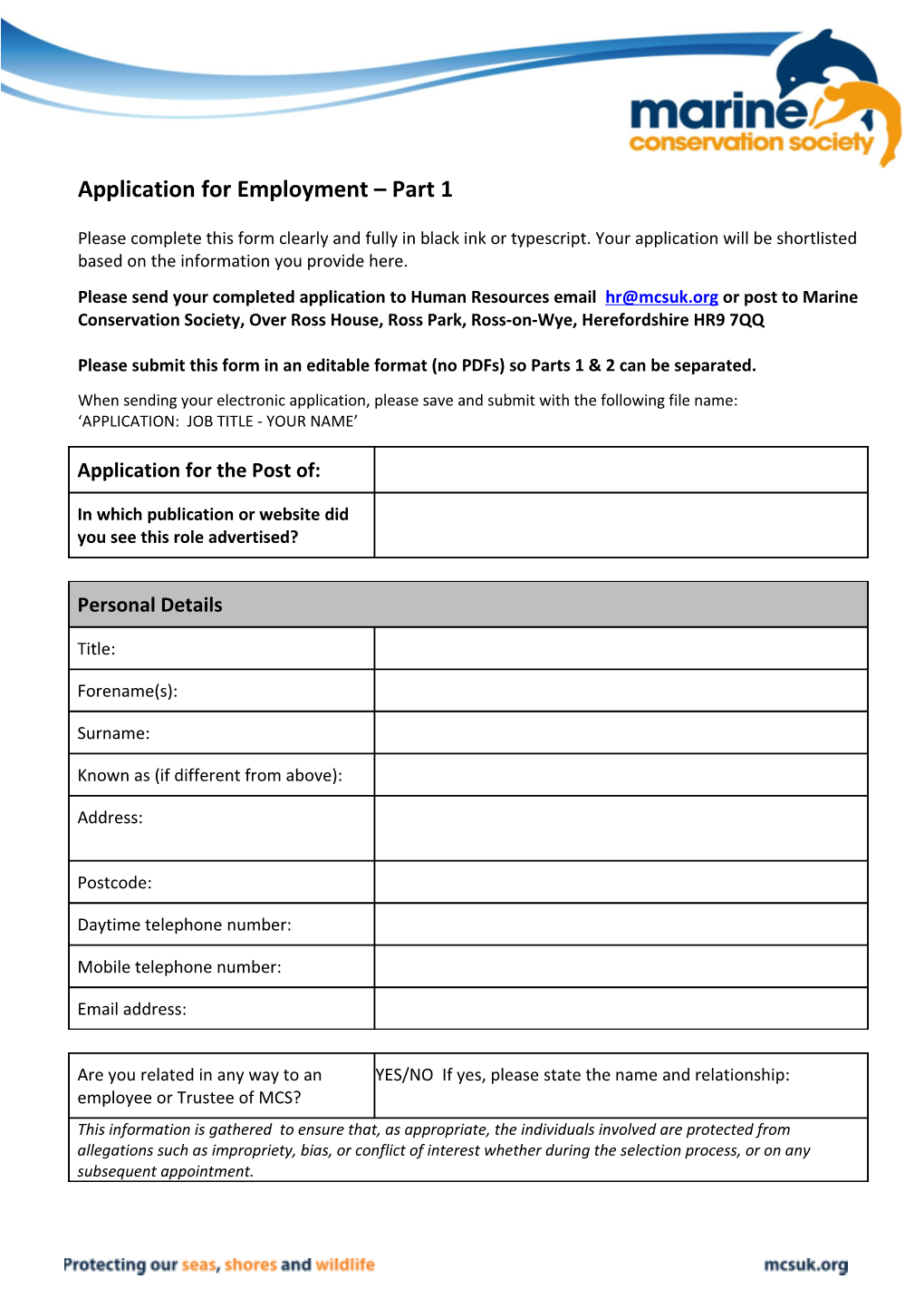 Please Submit This Form in an Editable Format (No Pdfs) So Parts 1 & 2 Can Be Separated