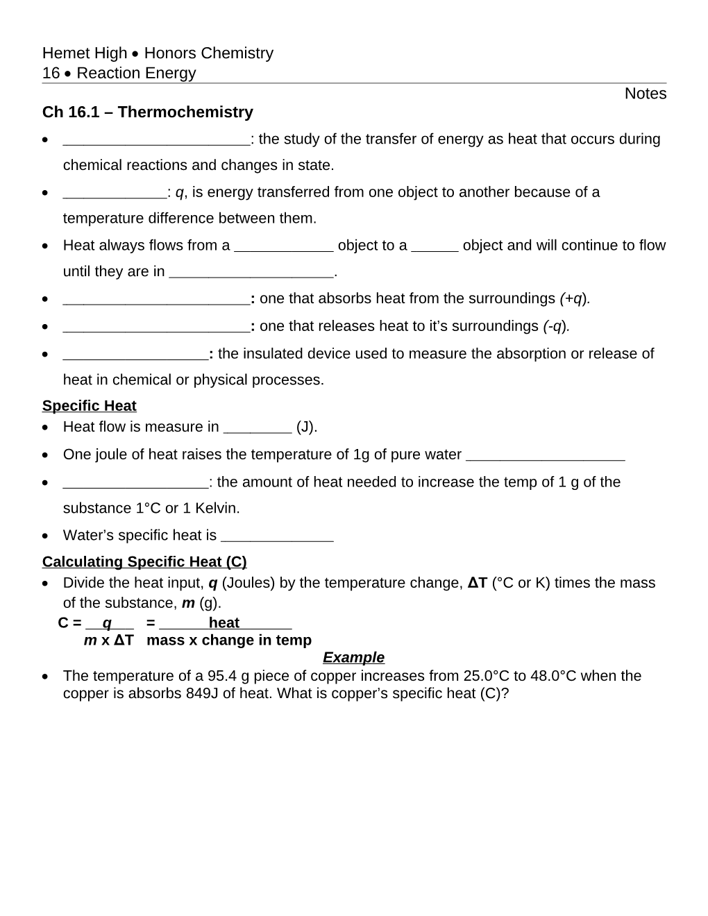 Ch 16 - Reaction Energy