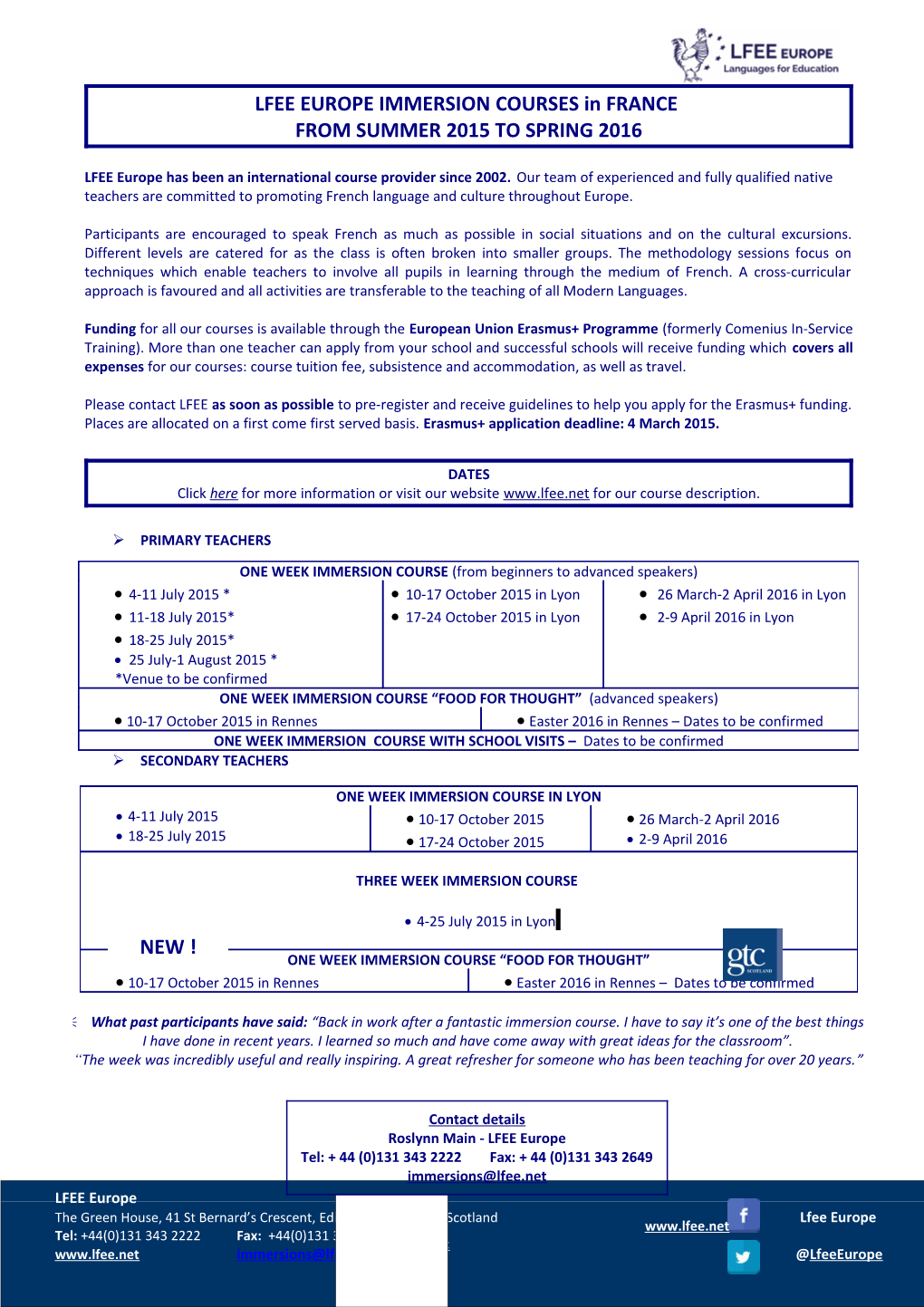 LFEE EUROPE IMMERSION COURSES in FRANCE and SPAIN