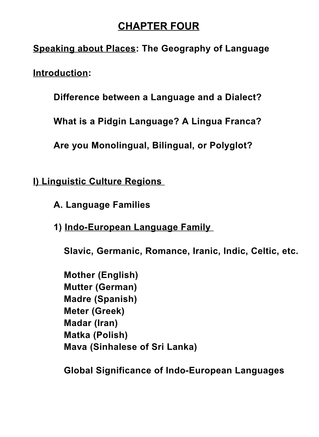 Speaking About Places: the Geography of Language