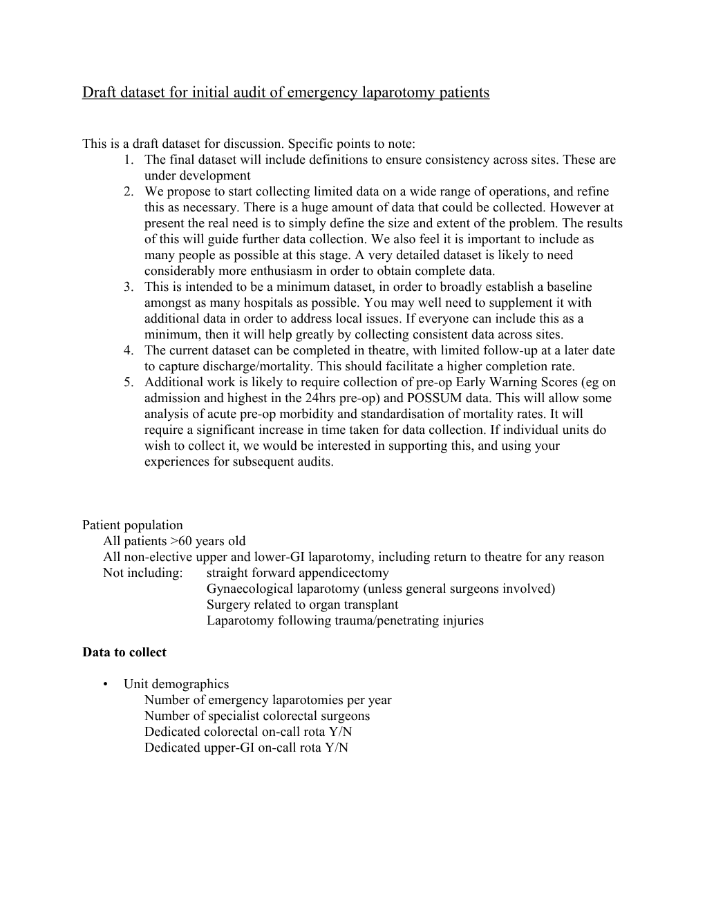 Draft Dataset for Initial Audit of Emergency Laparotomy Patients