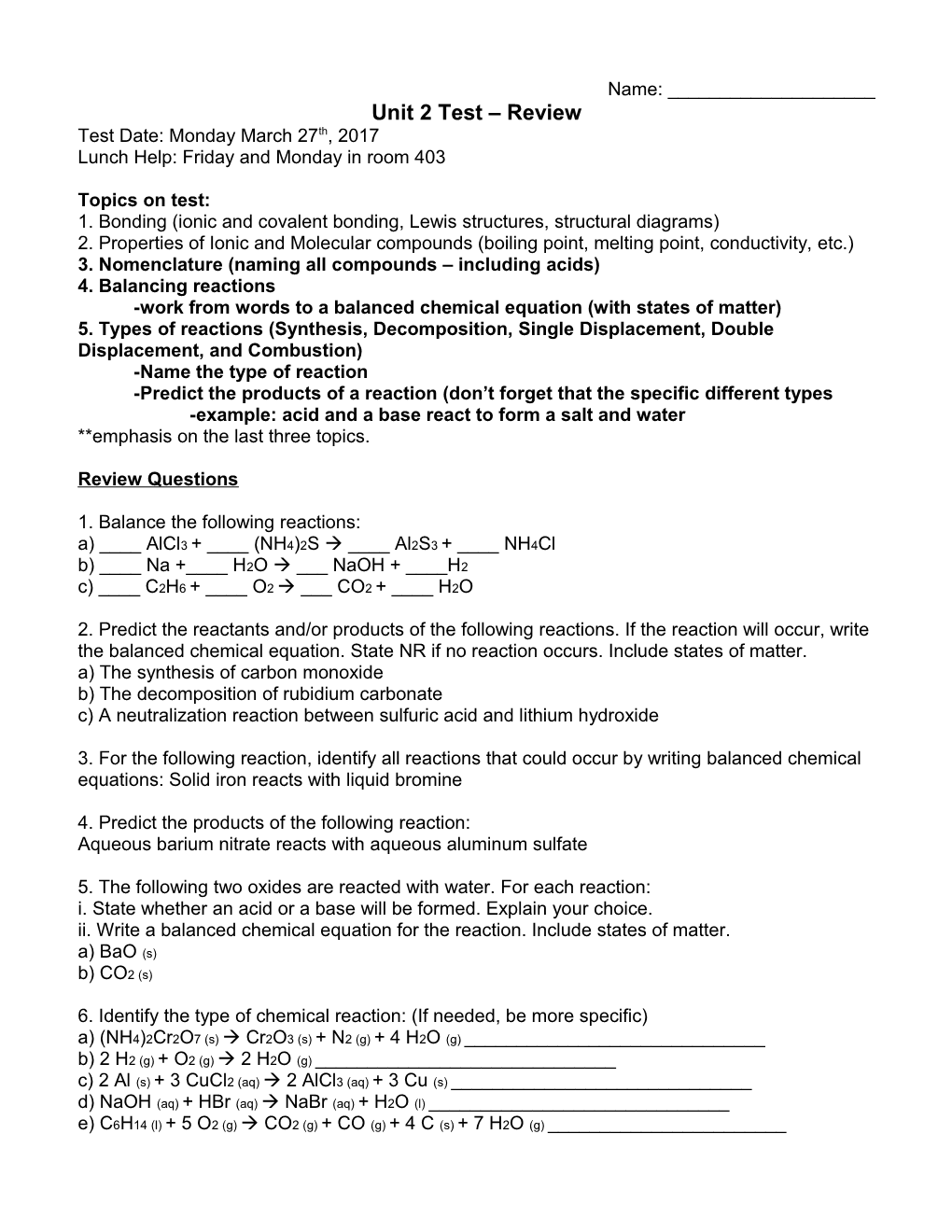 Unit 2 Test Review