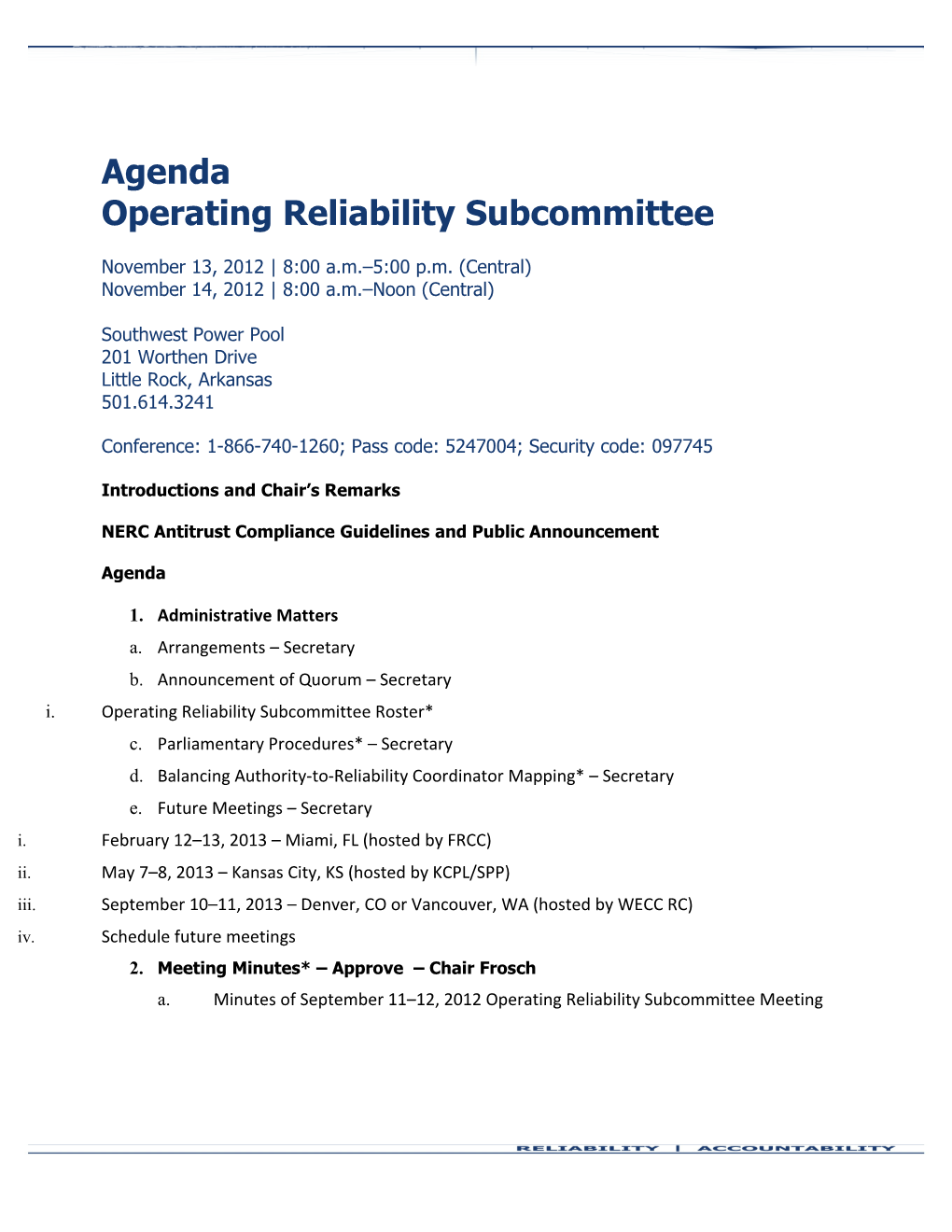 Operating Reliability Subcommittee