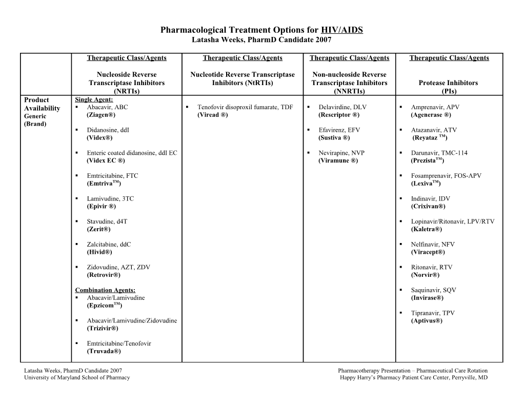 Pharmacological Treatment Options for HIV/AIDS