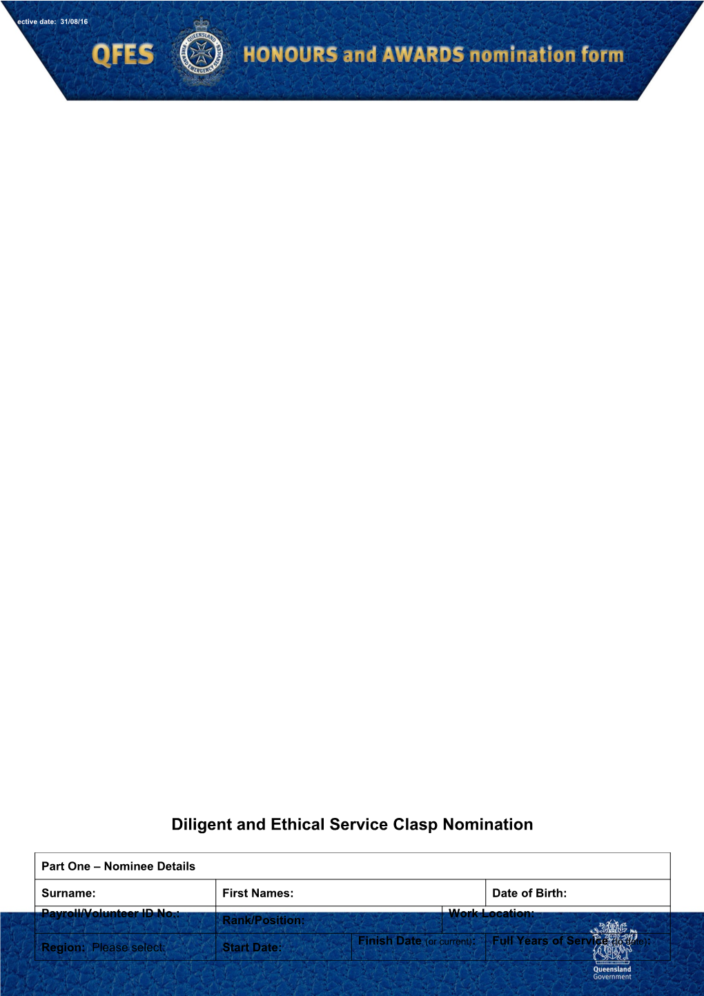 Diligent and Ethical Service Clasp Nomination Form