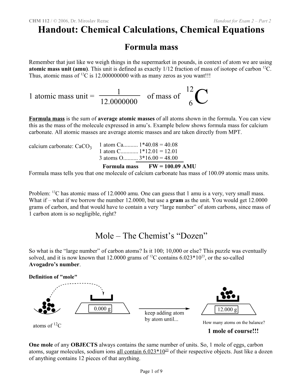 Chemical Calculations, Chemical Equations