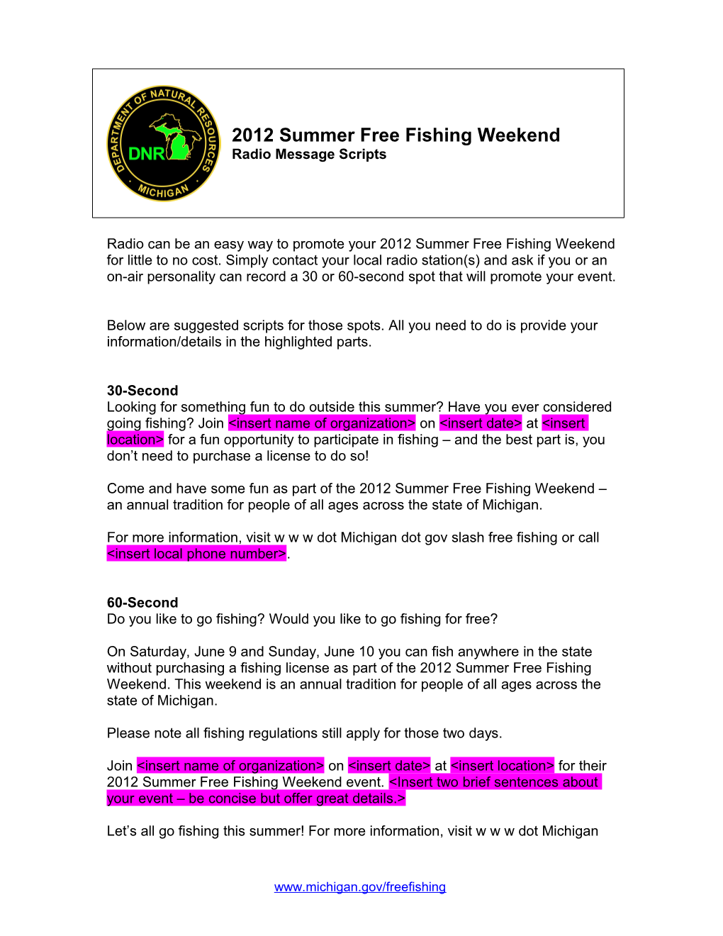 2012 Summer Free Fishing Weekend Radio Message Scripts Radio Can Be an Easy Way to Promote