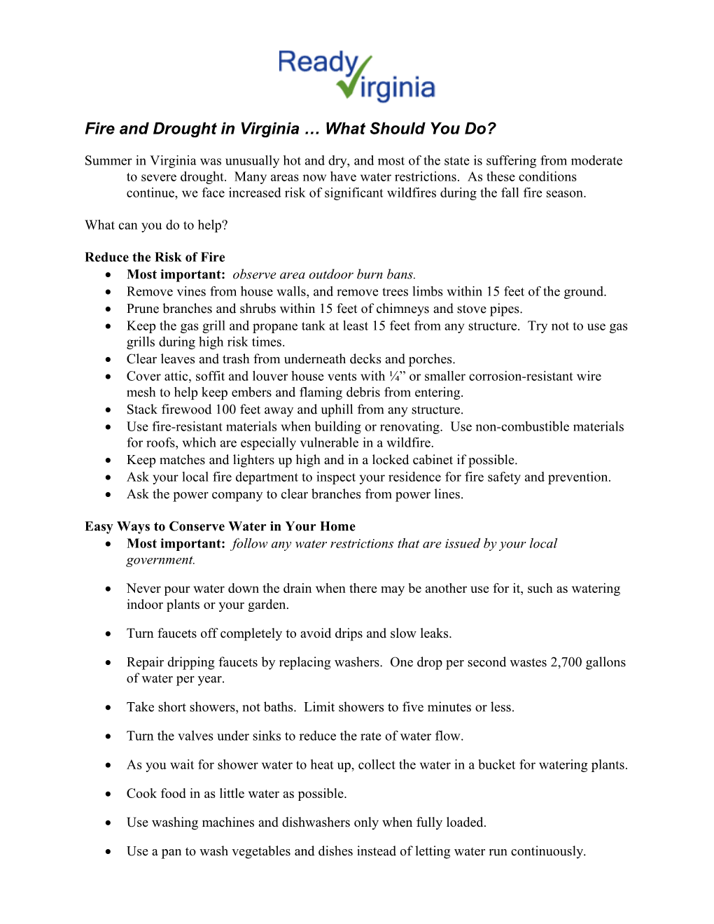 Fire and Drought in Virginia What Should You Do?