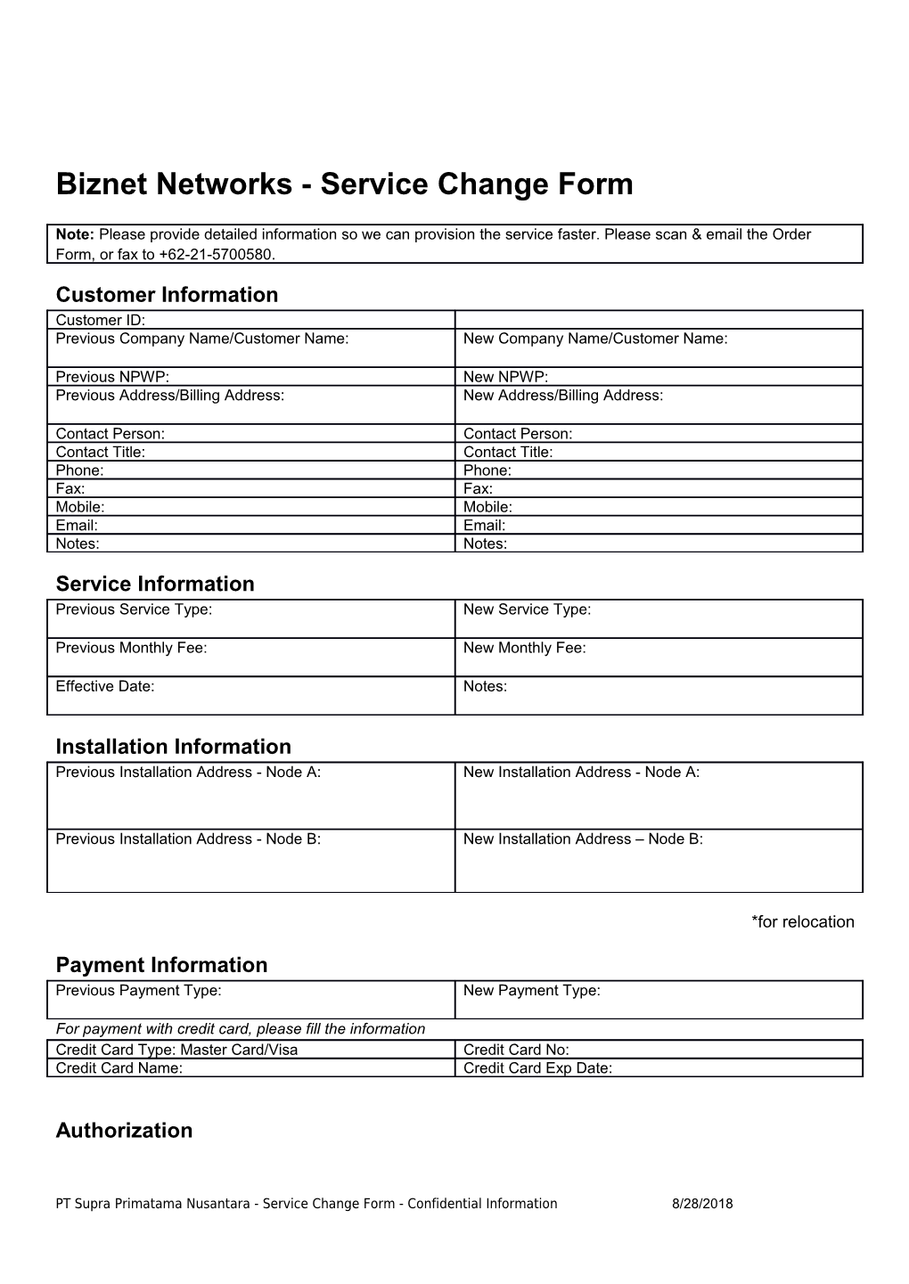 Order Form Bandwidth on Demand