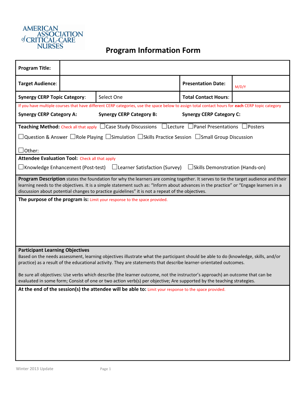 AACN CNE Program Approval Application Cover Sheet