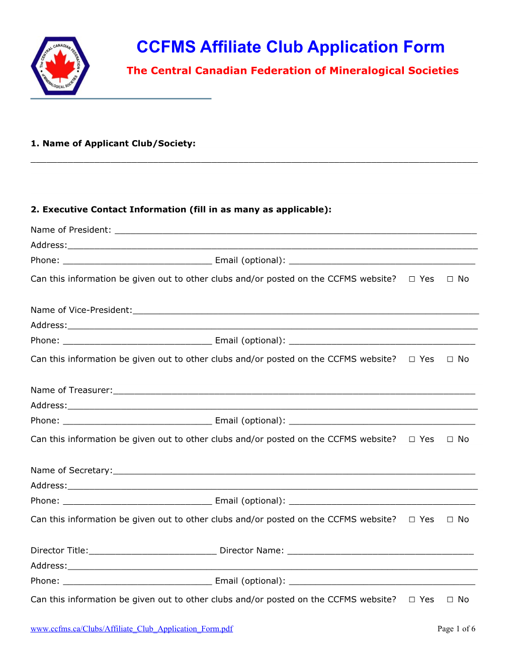 CCFMS Speakers Directory Application Form