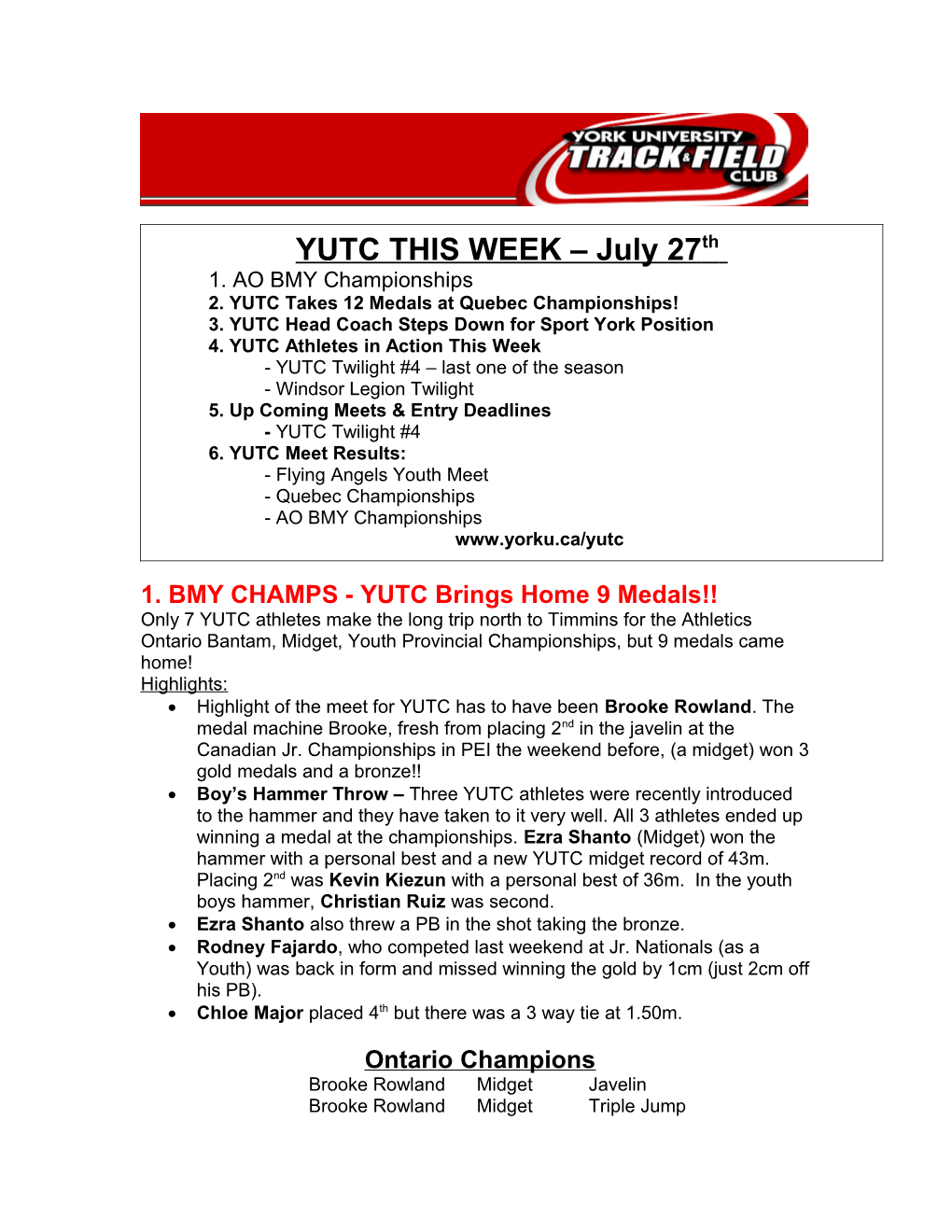 1. BMY CHAMPS - YUTC Brings Home 9 Medals