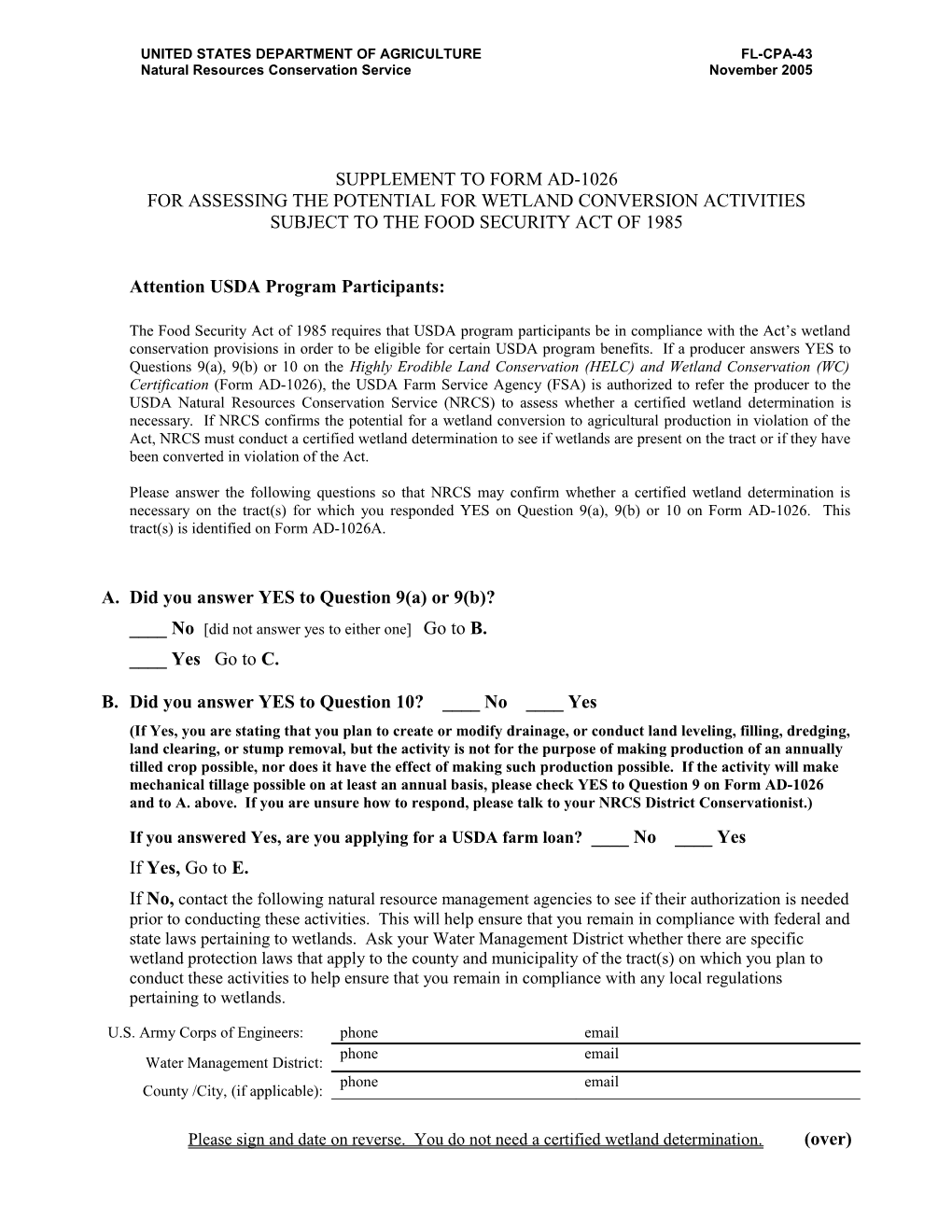 Supplement to Form Ad-1026
