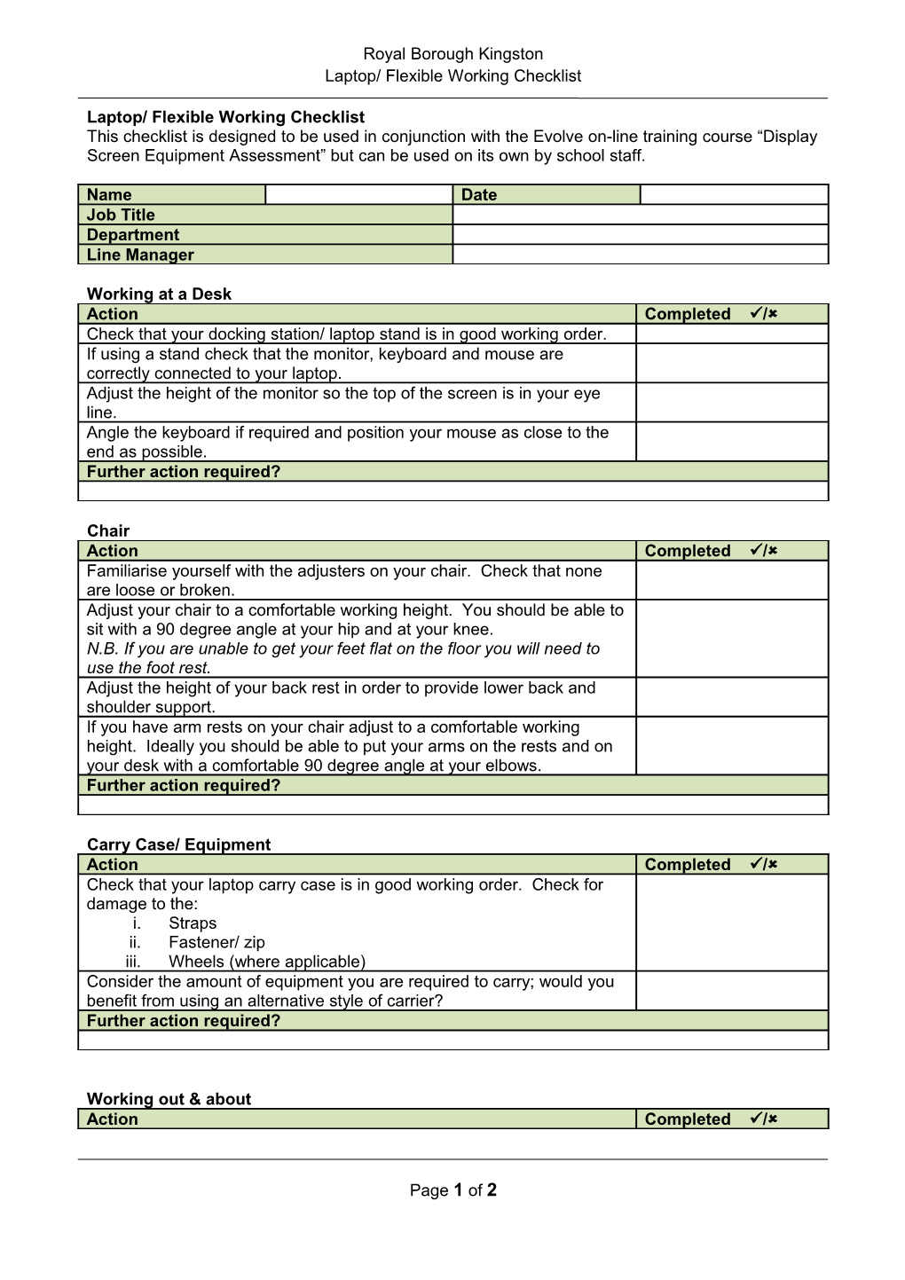 GHS 11B Laptop and Flexible Working Checklist