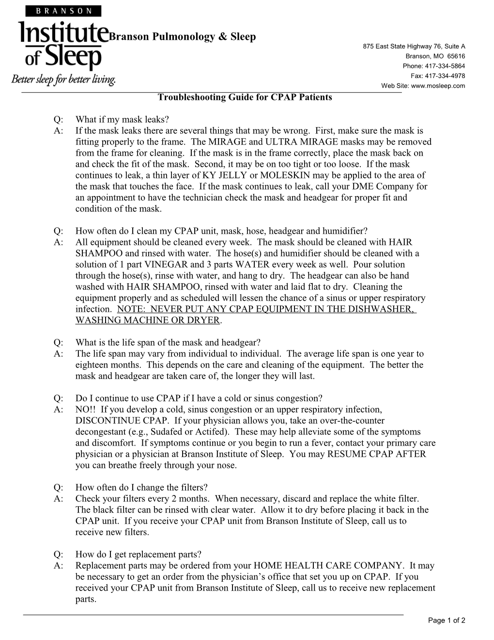 Troubleshooting Guide for CPAP Patients