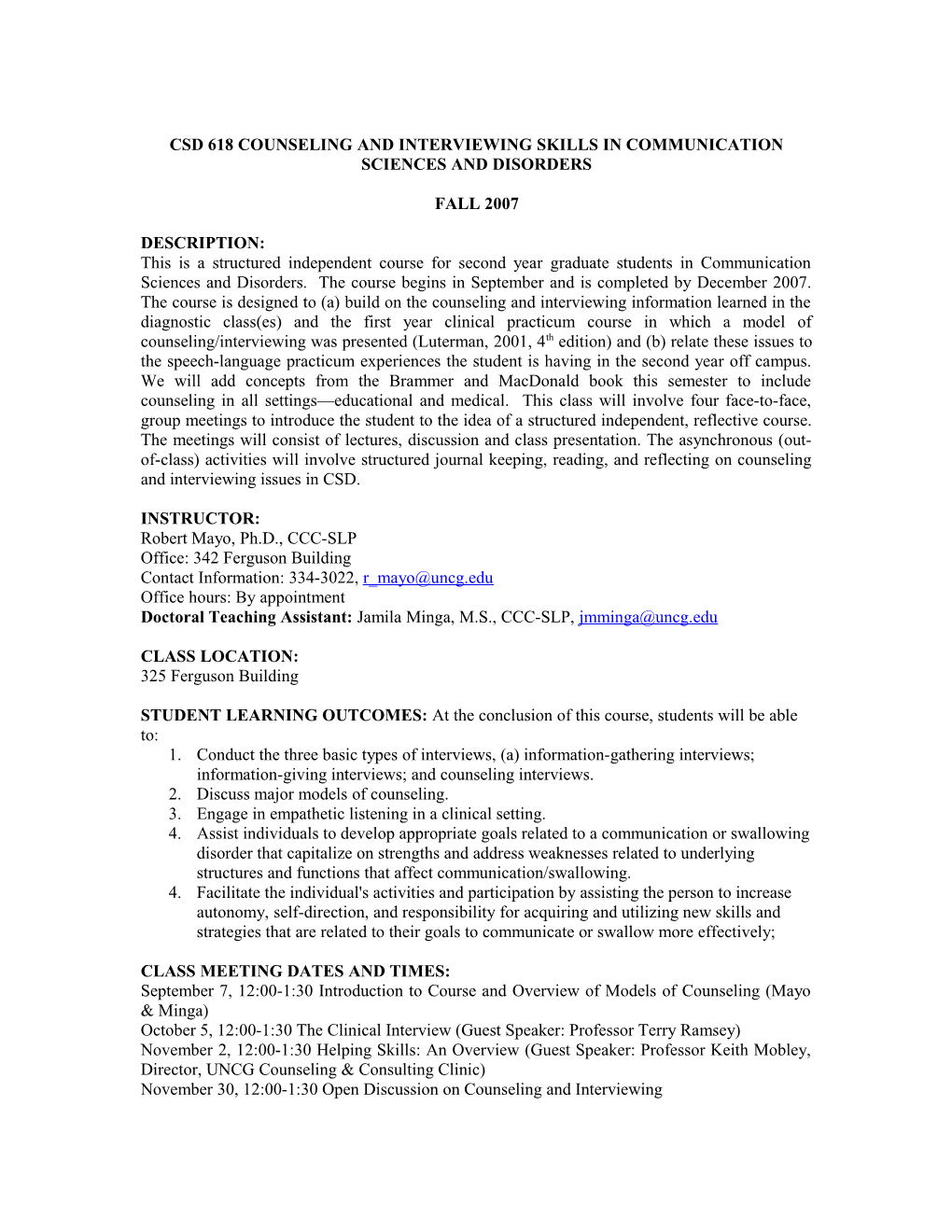 Csd 618 Counseling and Interviewing Skills in Communication Sciences and Disorders